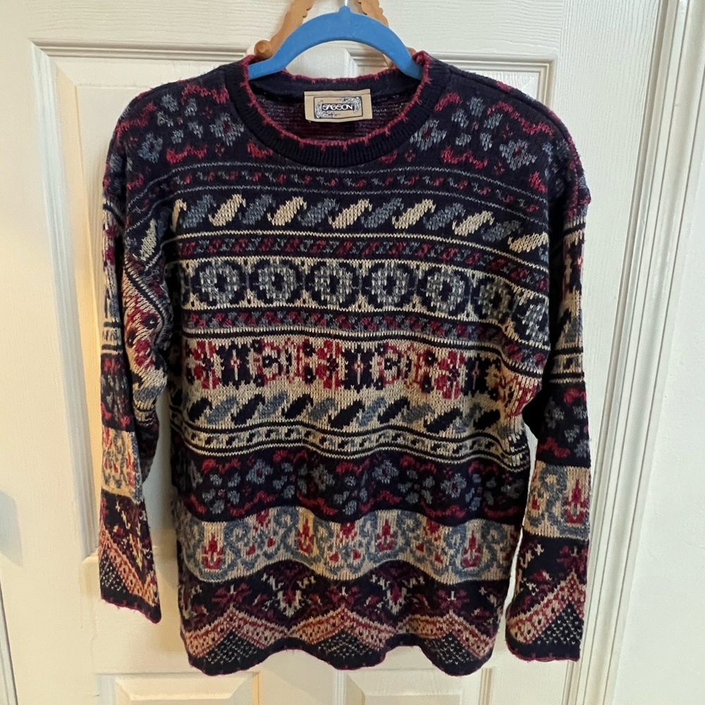 Vintage Sasson Multicolor Knit Sweater, Made in USA, Faire Isle